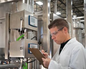 Engineer inspecting an industrial automation and controls system